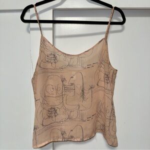 Abstract Print Spaghetti Strap Top Chiffon by American Apparel